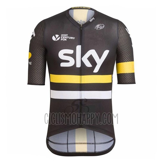 Sky Cycling Jersey Bib Short 2017 Short Sleeve Yellow and Black